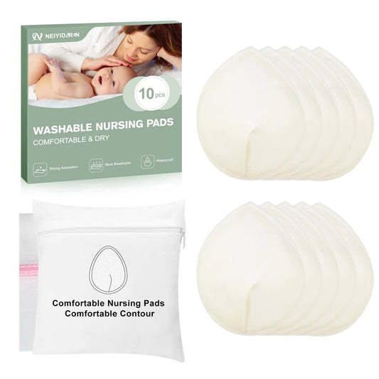 Organic Super Absorbent Nursing Pads - 10PCS Washable Breastfeeding Pads with Wash Bag & Storage Bag