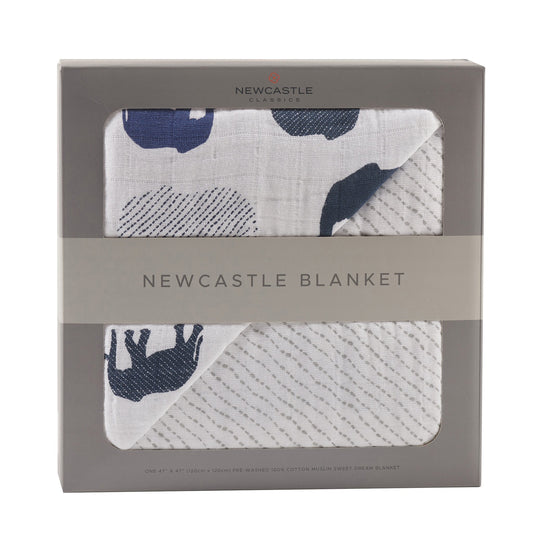 New Castle™ Blue Elephant Muslin Blanket – Four Layers of Pure Love